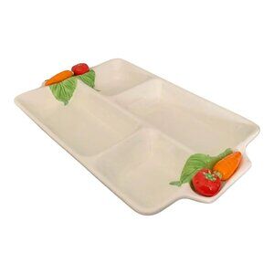 Vintage Japanese 4-Section Ceramic Serving Tray With Carrot Handles
